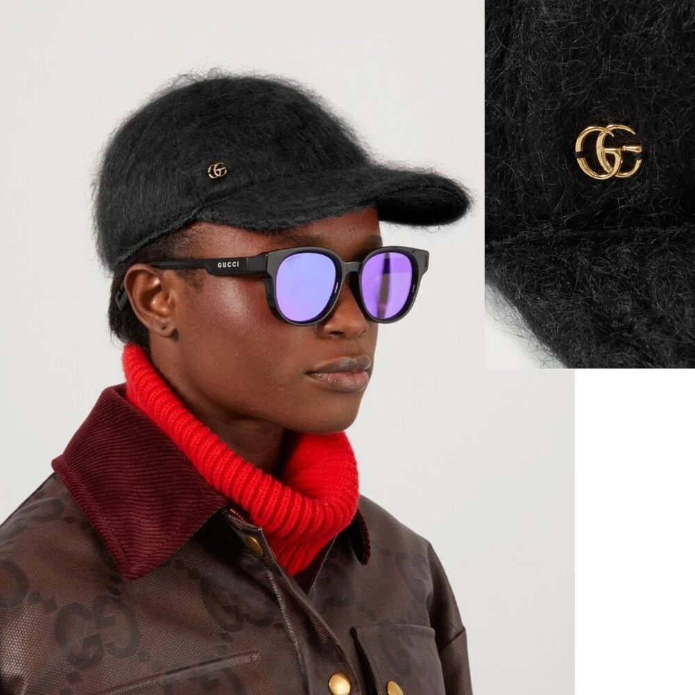 GUCCI BASEBALL CAP MOHAIR WOOL BLEND w GOLDTONE GG LOGO HAT UNISEX sz L